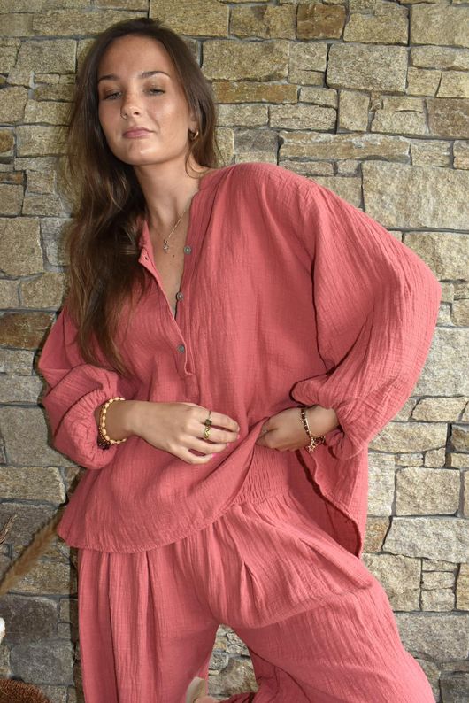 Annie Cushion Cotton Laurie Blouse Rhubard Rose